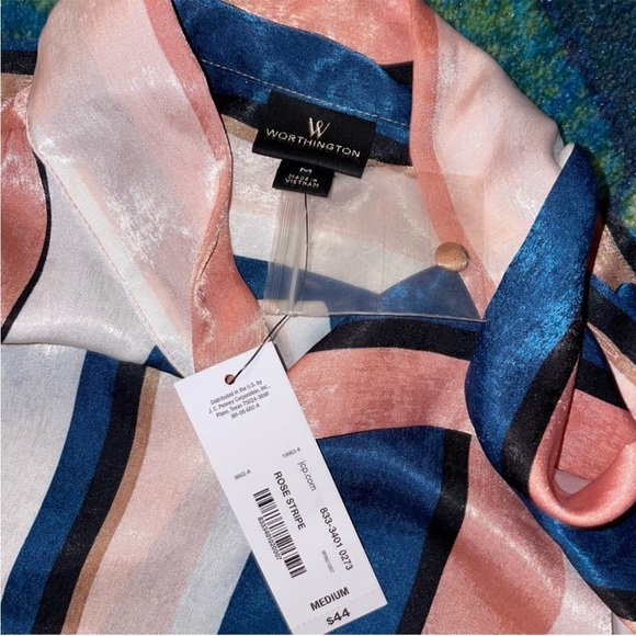 Worthington Multicolor Striped Blouse with Bow - Picture 4 of 5